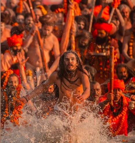 naga sadhus taking holy dip at mahakumbh in prayagraj